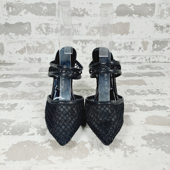 New Jessica Rich Ysabelle Black Fishnet Pointed Toe Pumps X330 - Picture 7 of 11